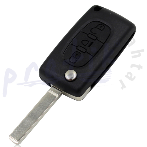 Peugeot 3 Butonlu Anahtar Kabı - Sustalı - Farlı - Pil Yataksız